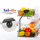 2-Tier Square Countertop Fruit Vegetables Basket Bowl Storage With Banana Hanger