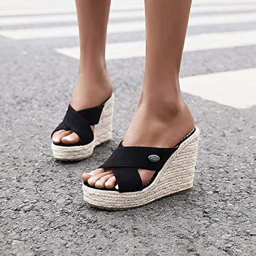 Women's Concise Platform Wedge Sandals Casual Slip On Casual Espadrille Mule Shoes