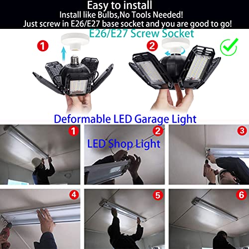 2 Pack LED Garage Light, 150W Ultra Bright LED Shop Light with 5 Adjustable Panels