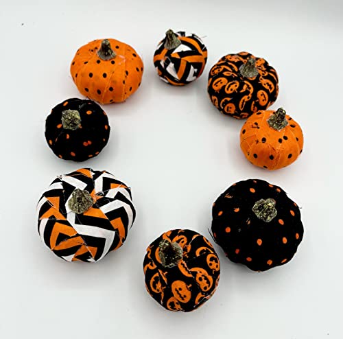 Halloween Mini Pumpkins, orange black white, decoration, set of 8, fabric bowl fillers