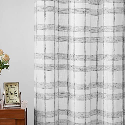 Grey and White Buffalo Plaid Window Curtain Panel Farmhouse Semi Sheer Gingham Linen Curtain Drapes