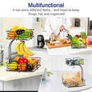 2-Tier Square Countertop Fruit Vegetables Basket Bowl Storage With Banana Hanger
