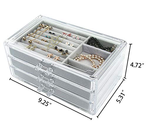 Acrylic Jewelry Box 3 Drawers, Velvet Jewelry Organizer