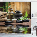 Spa Shower Curtain, Massage Stone Triplets Herbal Oil and Scent Candles Print