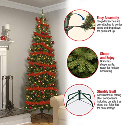 Artificial Pre-Lit Slim Christmas Tree, Green, Kingswood Fir, White Lights, Includes Stand, 6.5 Feet