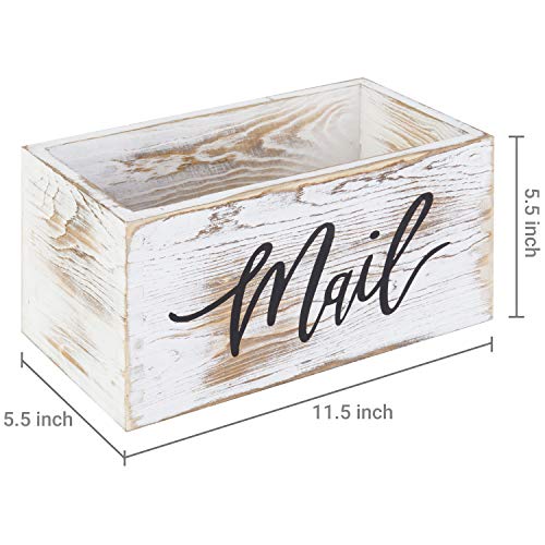 MyGift Whitewashed Wood Mail Holder Storage Box, Desktop Organizer Bin with Mail Script Design