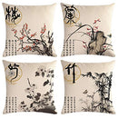 Ink Wash Painting Throw Pillow Cover Plum Blossom Chrysanthemum Orchid