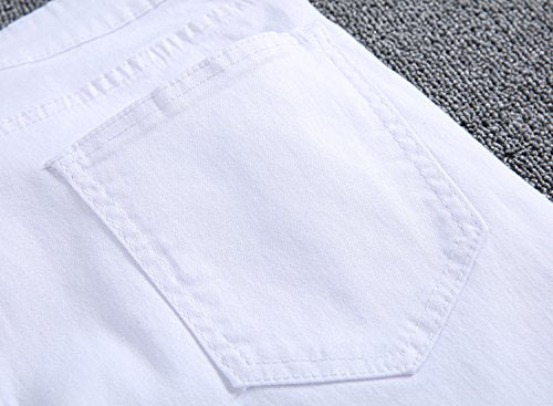 Leward Men's Slim Fit Stretch Destroyed Ripped Skinny Denim Jeans (36, White)