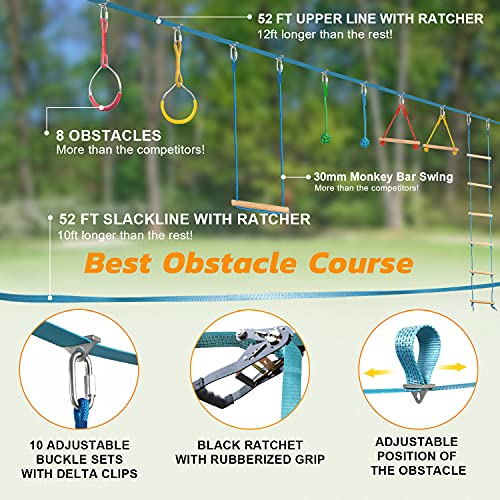 Slackline Warrior Obstacle Course Kit for Kids 37 PCS  Training Equipment Set for Backyard