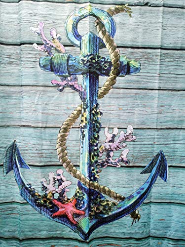 Anchor Shower Curtain, Rustic Wood Plank Nautical Theme Marine Ornament