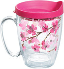 Japanese Cherry Blossom Coffee Mug With Lid, 16 oz, Clear