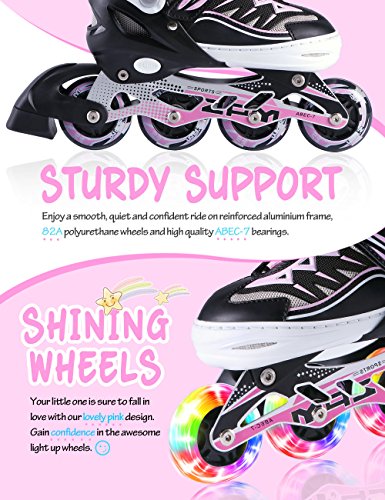 2pm Sports Cytia Pink Girls Adjustable Illuminating Inline Skates with Light up Wheels