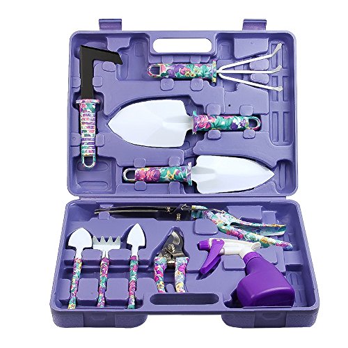 Garden Tools Set, 10 Pieces Gardening Tools with Purple Floral PrintGifts for Women