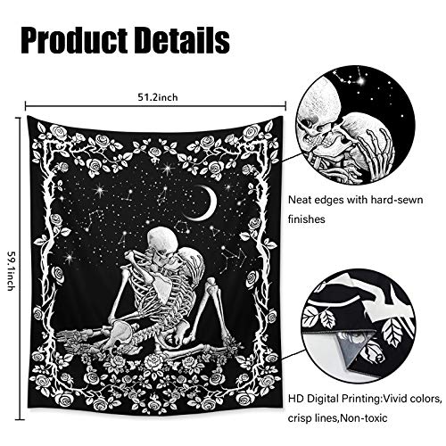 The Kissing Lovers Skull Tapestry,Black and White Romantic Wall Hanging decor