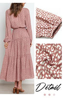 Women’s Long Sleeve V Neck Leopard Print Ruffle Maxi Dress Tie Waist Boho Chiffon