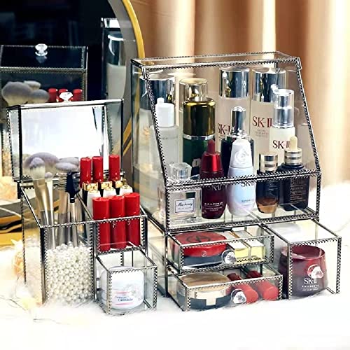 Stackable 3Pieces Drawer Set Glass Makeup Organizer Antique Countertop Vanity