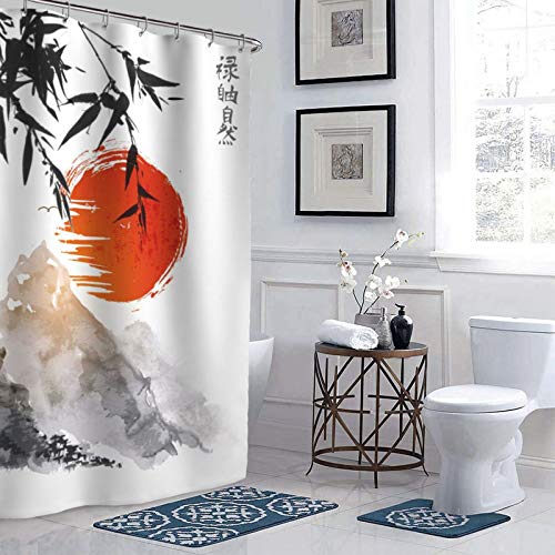 Japanese Bamboo Trees Sun and Mountains Shower Curtain