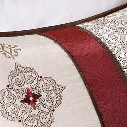 Bed Comforter Set Bed In A Bag - Taupe, Burgundy , Jacquard Pattern