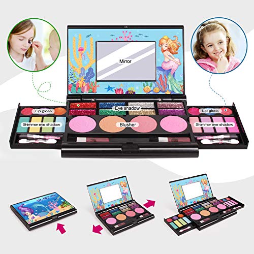 Tomons Makeup Toys Real Kids Makeup Kit for Girl,FoldOut Makeup Palette w/ Mirror