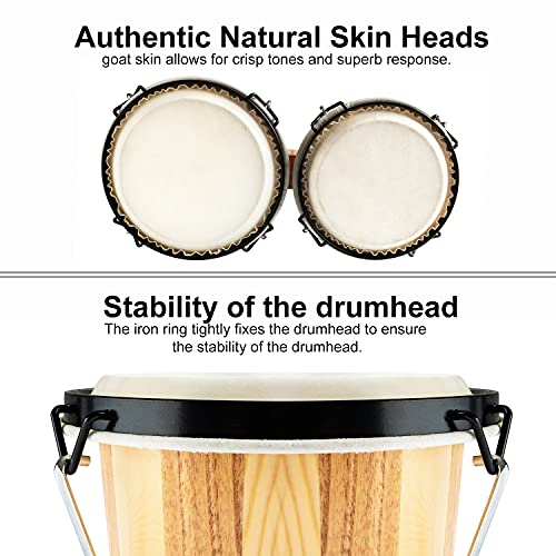 Kids Adults Professional 6” and 7” Tunable Hand-Crafted Bongo Drum Percussion