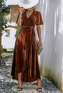 Women's Prom Fall Velvet Wrap Dress Cocktail Long Maxi Dress