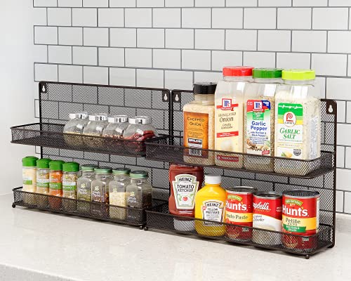 2 PK 2 Tier Mesh Kitchen Counter-top or Wall Mount Spice Rack Jars Storage Organizer