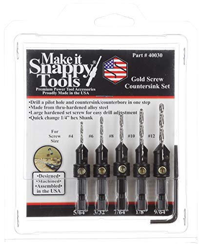Snappy Tools Quick-Change 5-Pc. Countersink Drill Bit Set. Proudly Made in the USA.