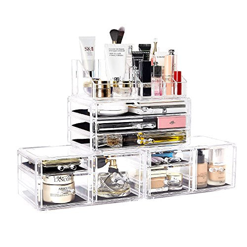 Makeup Organizer 4 Pieces Acrylic Makeup Storage Organizer Box with 9 Drawers