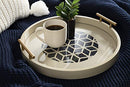 Caspen Modern Round Tray, 15.5 inch Diameter, Sand Light Brown, Decorative Tray