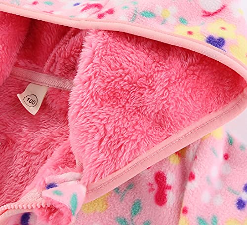 Toddler Polar Fleece Jacket Hooded Baby Boys Girls Autumn Winter Long Sleeve Thick Warm Outerwear,Pink,2-3T