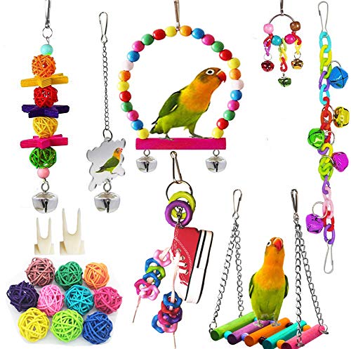 Bird Parakeet Cockatiel Parrot Swing Toys, 19 Pcs Pet Bird Cage