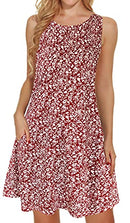 Red Dresses for Women Summer Beach Sleeveless Sundress Pockets Swing Casual Loose Tshirt Dress(Red Floral,L)