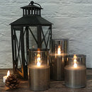 Gray Glass Battery Operated Flameless Led Candles with 10-Key Remote and Timer, Real Wax