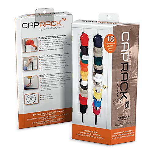 CapRack18 Over-The-Door Cap Organizer, Two Straps, Holds Up To 18 Caps, Black