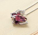 Butterfly Crystal Necklace with Amethyst Pink Birthstone for February, Silver-Tone