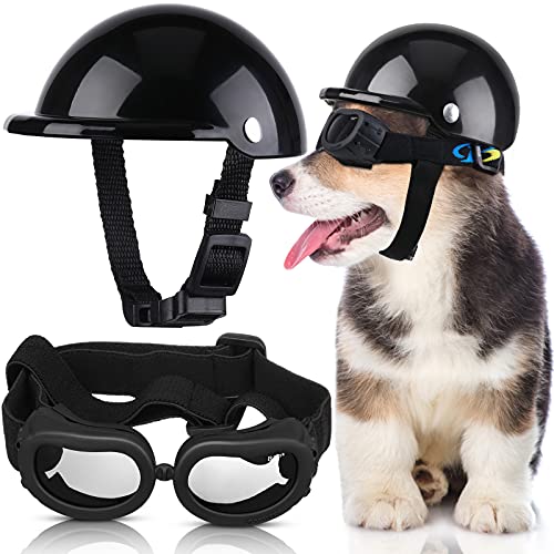Pet Dog Helmet and Dog Goggles Set 4 Inch Padded Pet Motorcycle Helmet