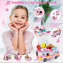 Girls Building Blocks Toys 553 Pieces Ice Cream Truck Set Toys for Girls 25 Models Pink