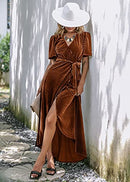 Women's Prom Fall Velvet Wrap Dress Cocktail Long Maxi Dress