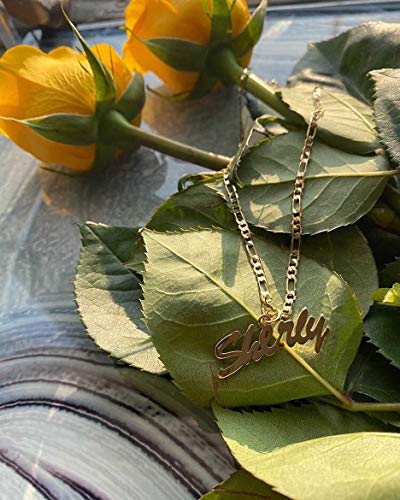 Personalized Name Necklace With Figaro Chain in Sterling Silver 925 or Gold/Rose Plated 18k