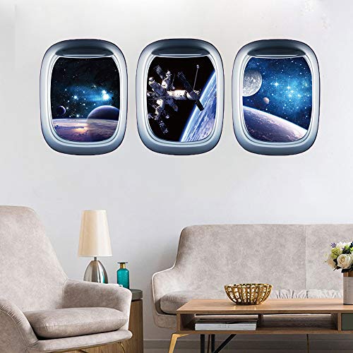 3 Pcs Universe Astronaut Space Capsule Window Wall Decals 3D Planet Spacecraft