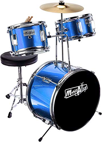 Music Alley 3 Piece Kids Drum Set with Throne, Cymbal, Pedal & Drumsticks, Blue