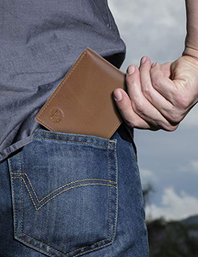 Men's Leather Wallet with Attached Flip Pocket, tan, One Size