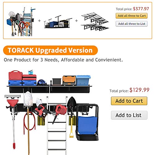 TORACK Garage Storage Organizer Systems, Wall Mount Overhead Shelving, 48 inch