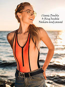 2 Pieces Women Leather Belt Faux Leather Waist Belts with Double O-Ring Buckle