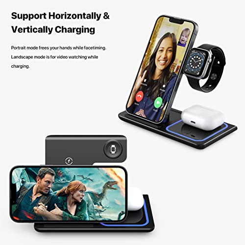 Wireless Charging Station, 3 in 1 Foldable Wireless Charger Stand, Qi-Certified Phones