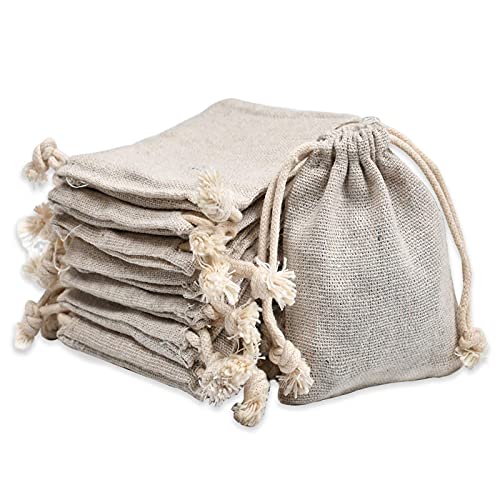 Calary 100pcs Double Canvas Drawstring Bag Cotton Pouch Gift Sachet Bags