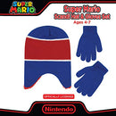 Nintendo Boys' Winter Hat and Kids Gloves Set, Super Mario Beanie for Ages 4-7, Blue/Red Design