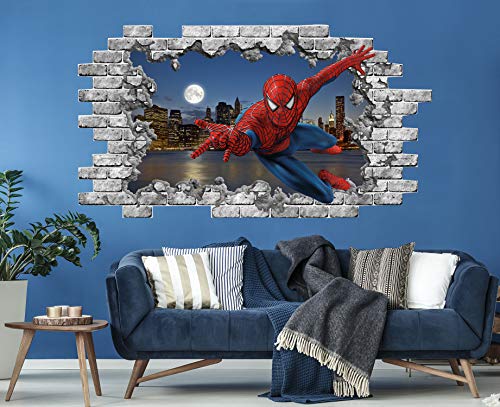 3D Spiderman Wall Decal. Superhero Vinyl Sticker Murals. Hole in the Decal. Marvel Comics Wall Sticker. Boys Room PS224