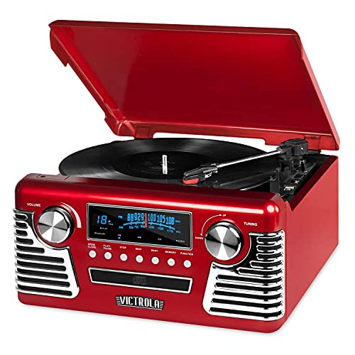 50's Retro Bluetooth Record Player & Multimedia Center with Built-in Speakers