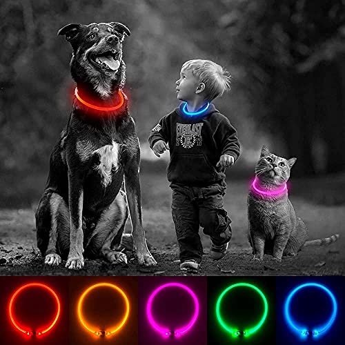 LED Dog Collar USB Rechargeable Light Up Dog Collar Adjustable TPU Pet Collars